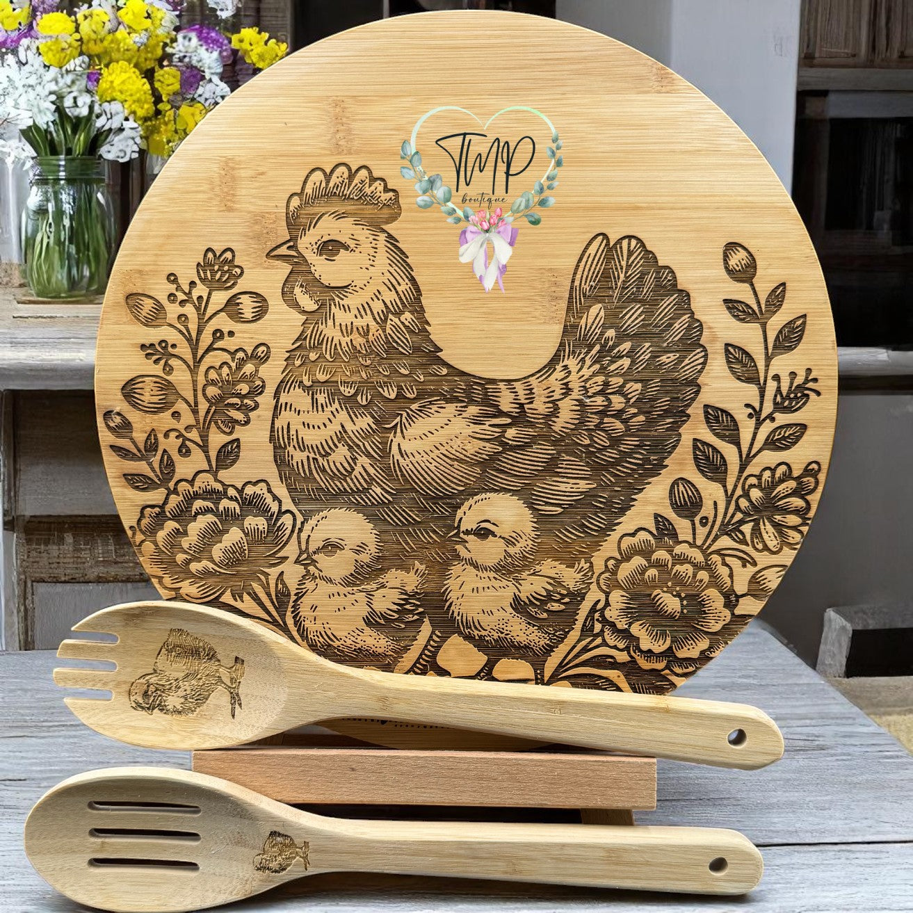 Hen and Chicks Cutting Board