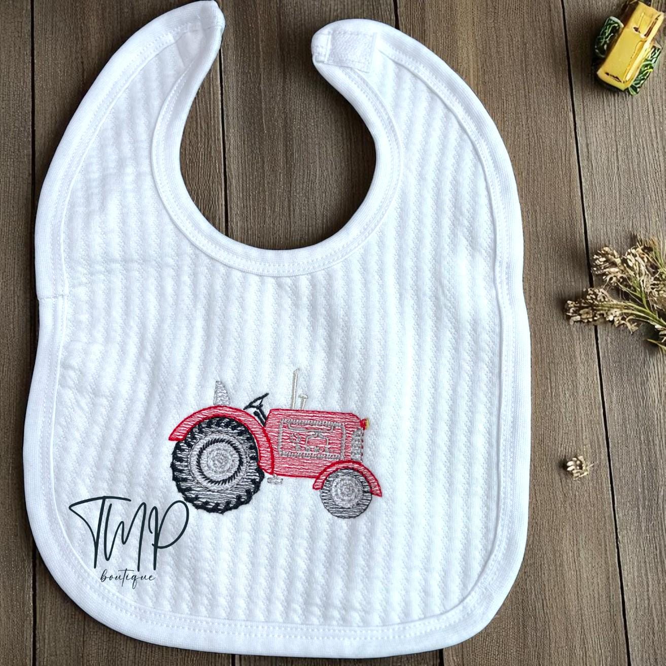 Embroidered Red Tractor Baby Blanket Set: Jacquard Cotton Farm Gift