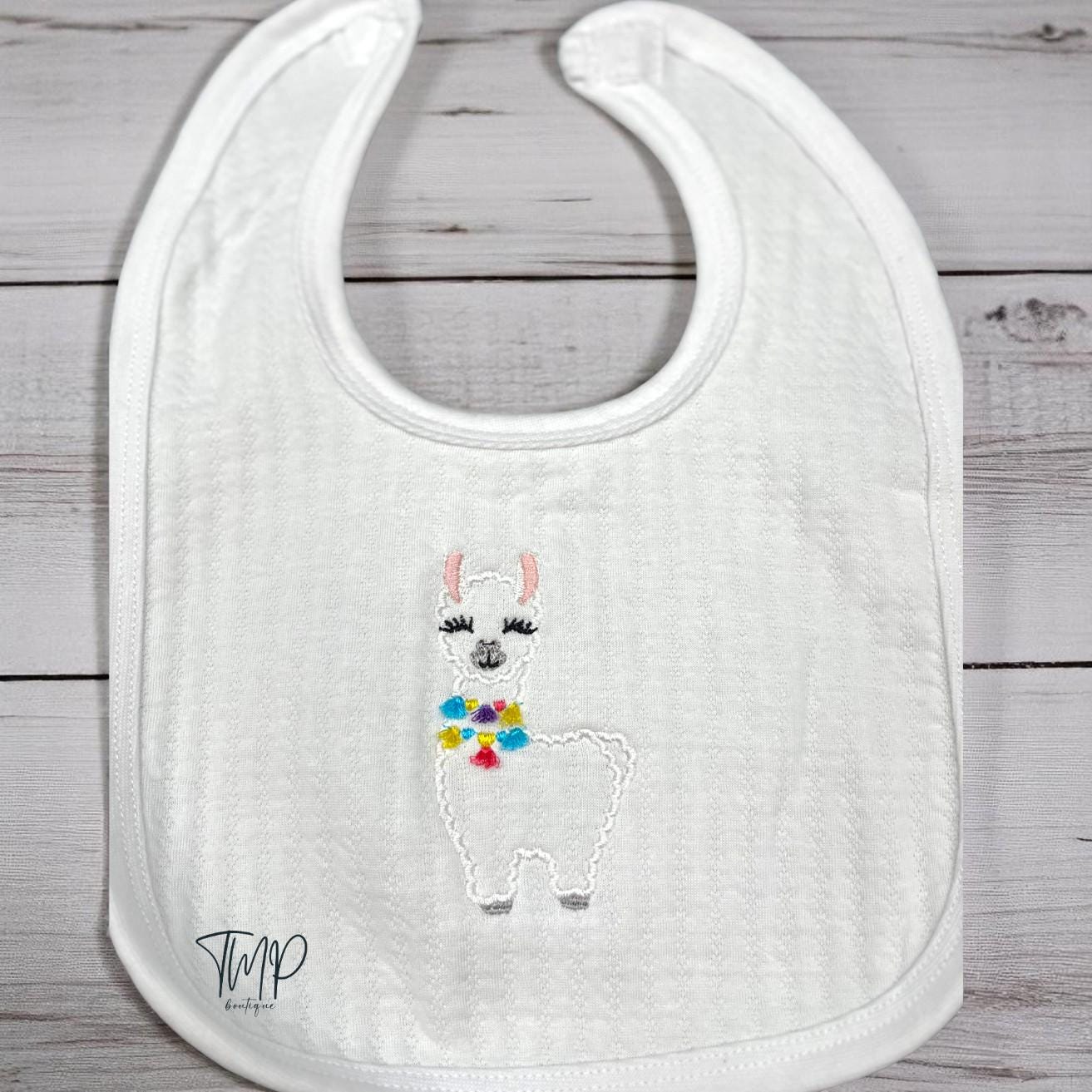 Embroidered Llama Baby Blanket Set, Jacquard Cotton, Personalized Gift