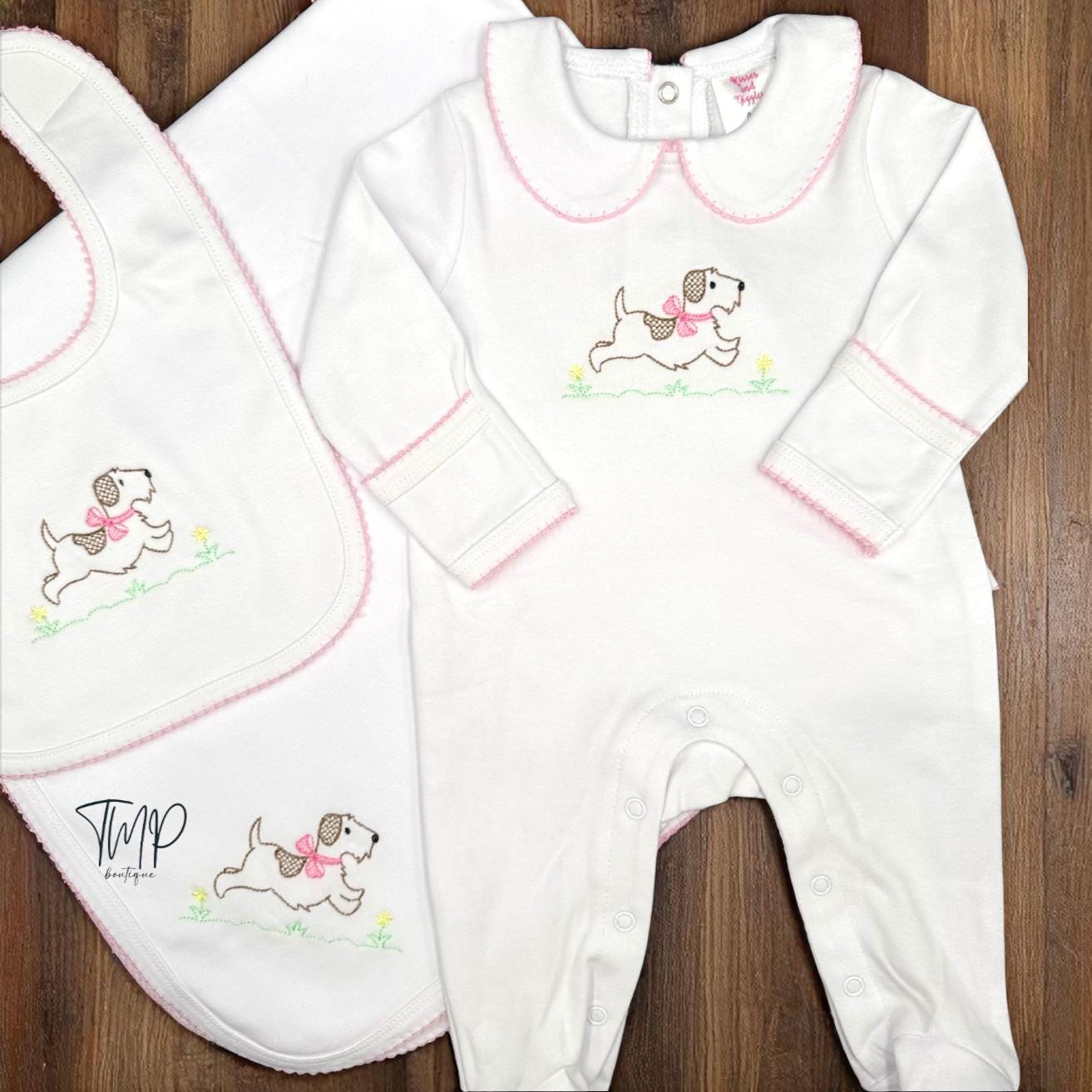 Embroidered Pink Puppy Outfit