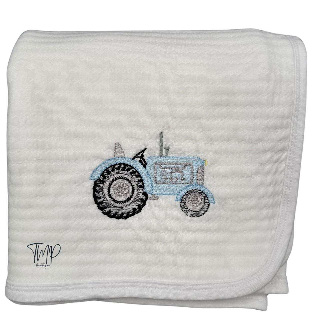 Personalized Tractor Baby Blanket Set: Embroidered Farm Nursery Decor