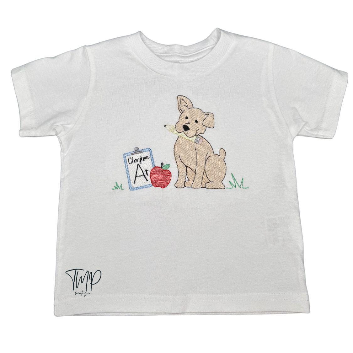 Personalized Back To School Shirt: Embroidered Puppy T-Shirt