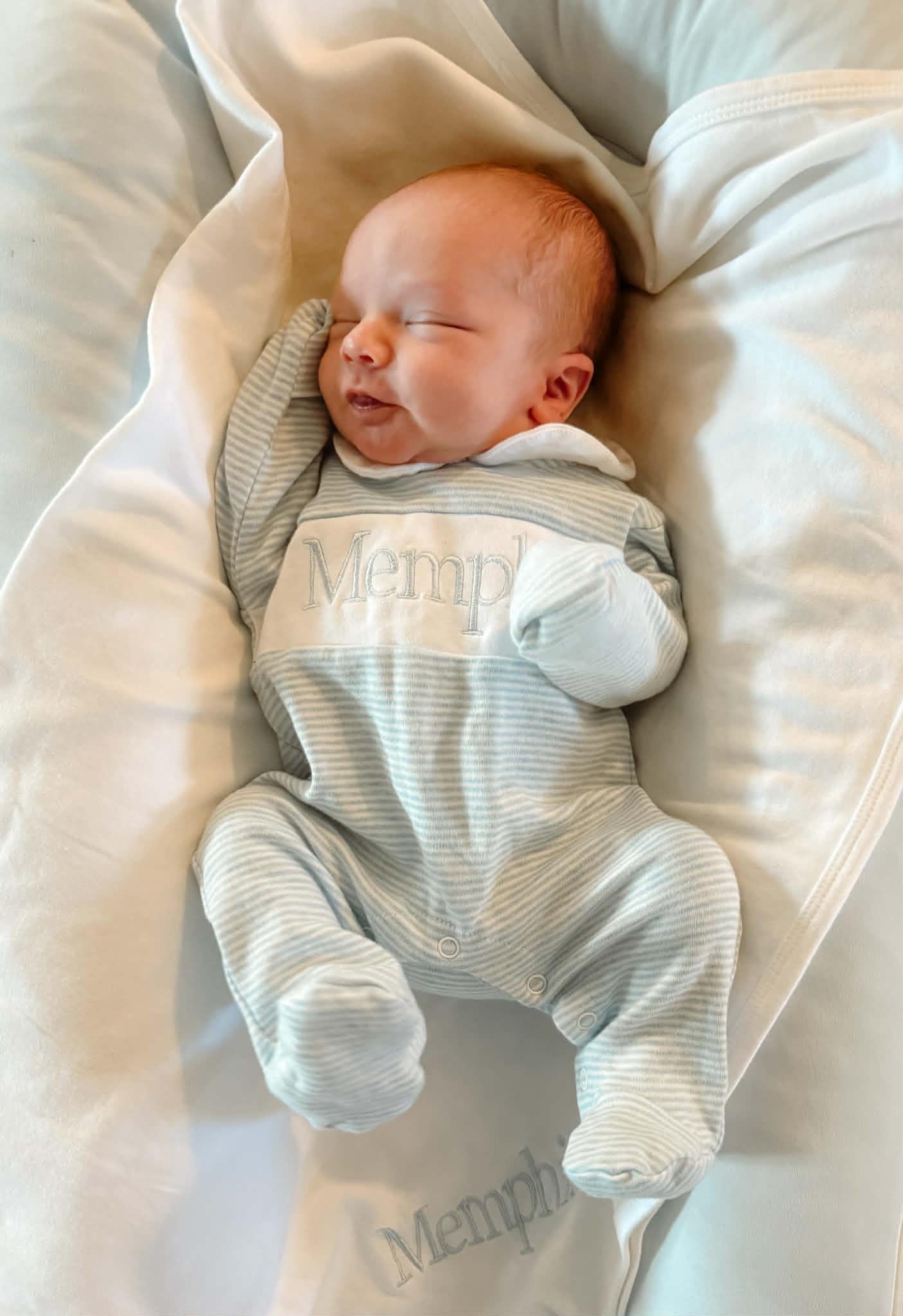Personalized Blue Stripe Baby Romper | Embroidered Name | Classic Baby Boy Outfit | Coming Home Outfit | Baby Shower Gift
