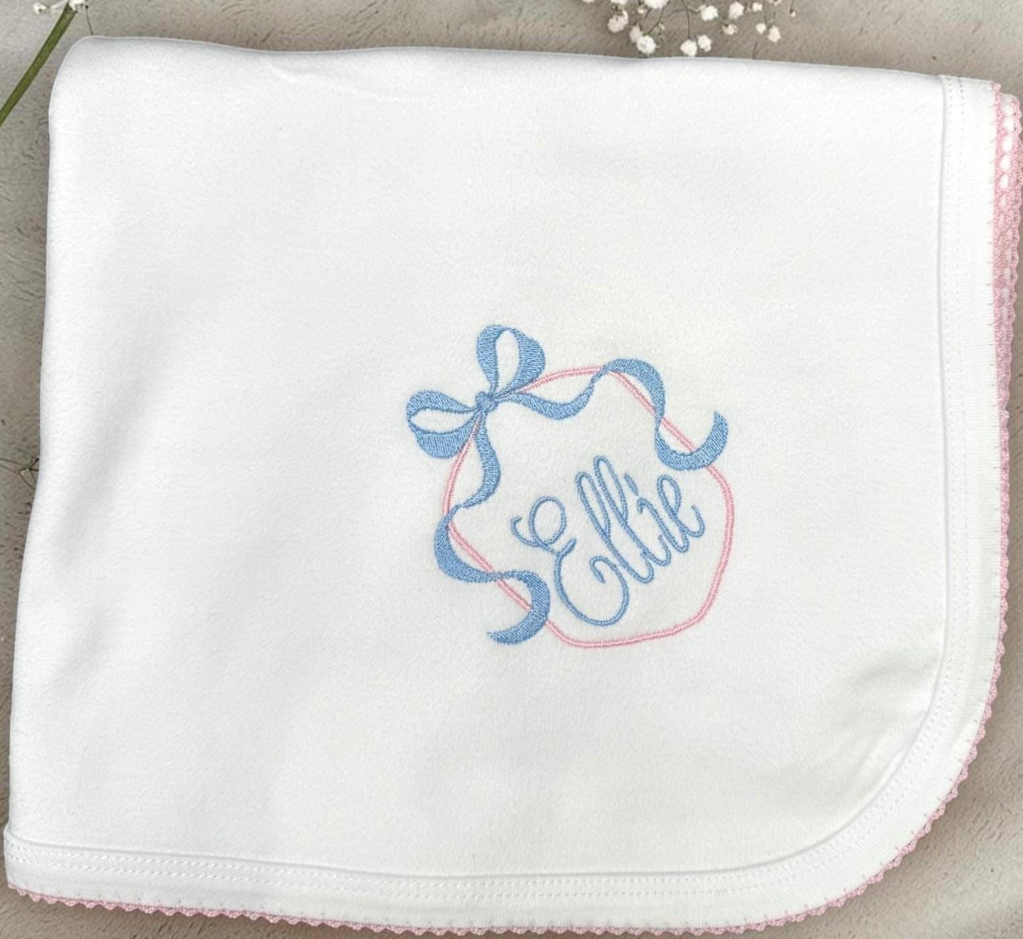 Personalized Pima Cotton Baby Girl Set, Monogram Footie, Bib, Blanket