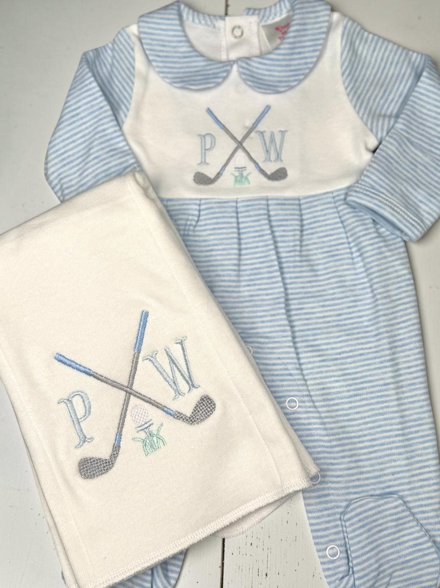 Personalized Golf Baby Boy Outfit | Golf Baby Footie & Burp Cloth Set | Newborn Coming Home Outfit | Baby Shower Gift
