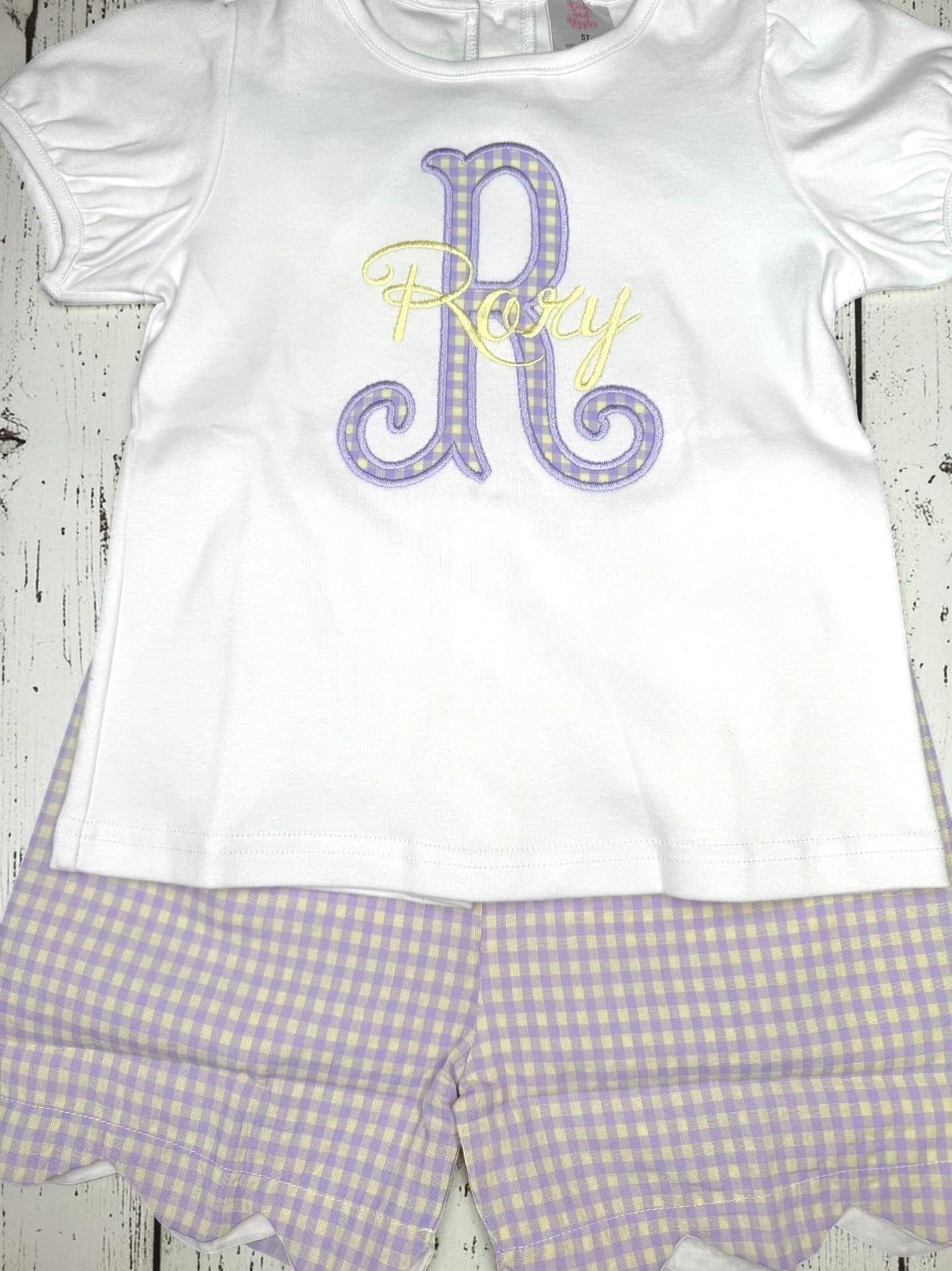 Personalized Monogram Scallop Short Set | Embroidered Name Outfit | Girls Boutique Clothing | Custom Initial Shirt