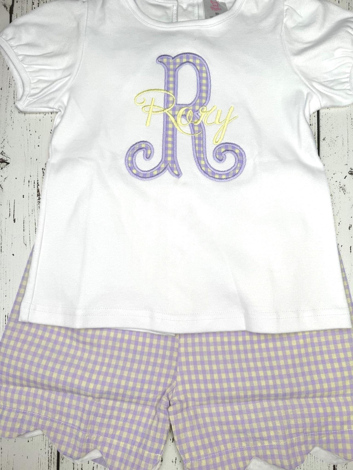 Personalized Monogram Scallop Short Set | Embroidered Name Outfit | Girls Boutique Clothing | Custom Initial Shirt