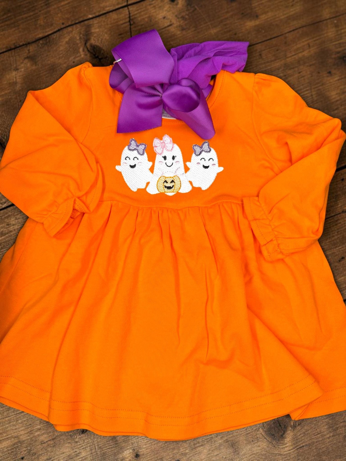 Girls Halloween Ghost Dress | Orange Embroidered Tunic | Toddler Halloween Outfit | Pumpkin Patch