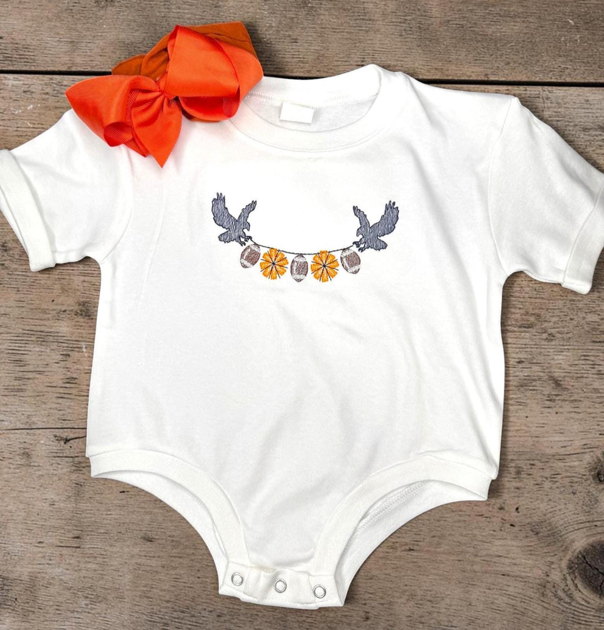 Embroidered Eagle Football Baby Bodysuit | Baby Girl Game Day Outfit | Orange Blue Football Outfit | Optional Bow