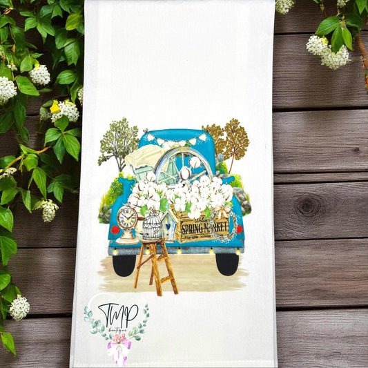 Spring Market Truck Flour Sack Towel