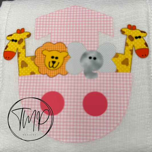 Noah's Ark Pink Baby Burp Cloth