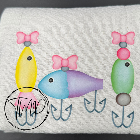 Pastel Fishing Trio Baby Burp Cloth