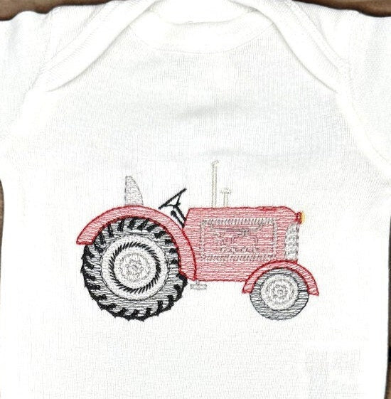 Embroidered Red Tractor Baby Coverall, Personalized Farm Outfit