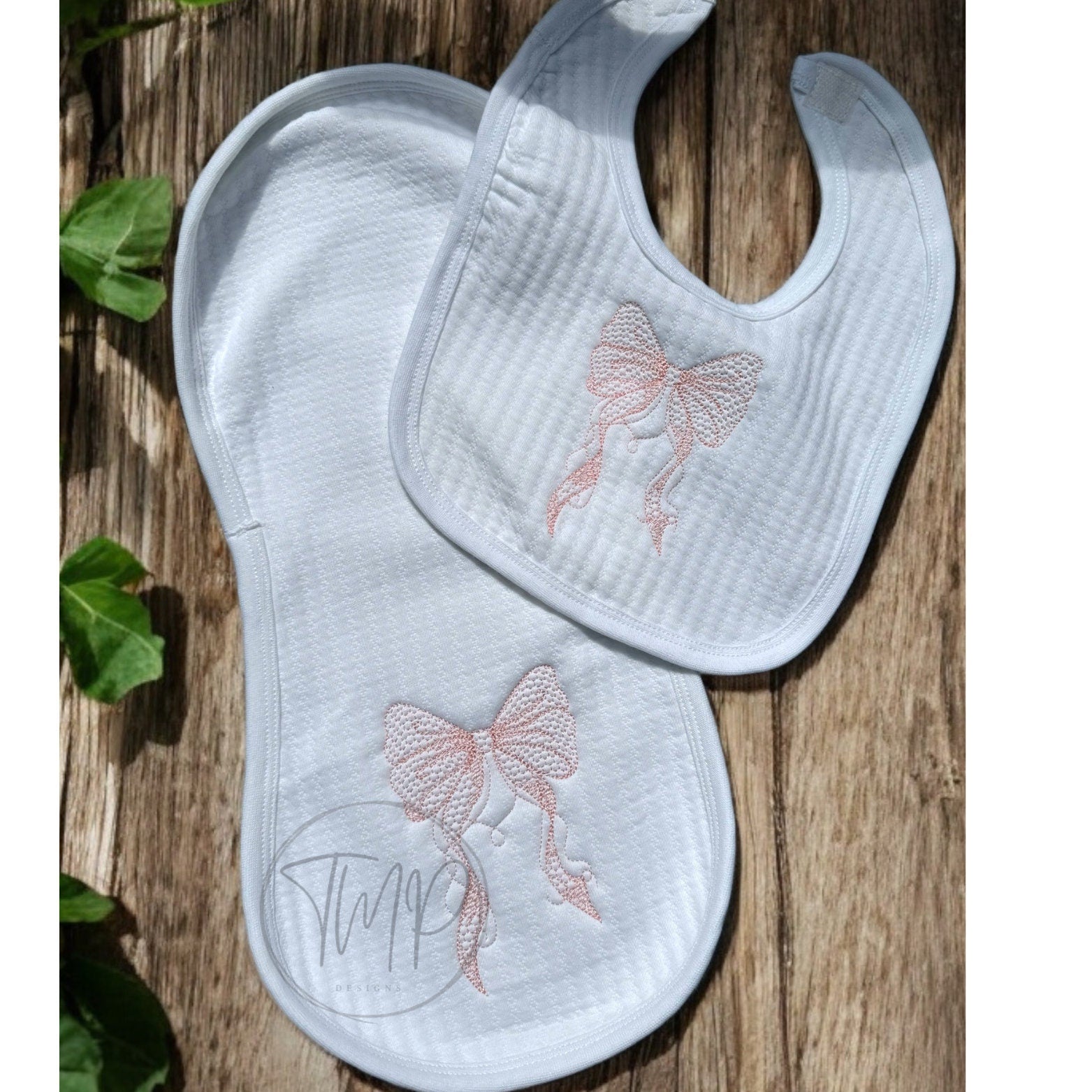 Embroidered Bow Baby Blanket Set, Personalized Jacquard Cotton