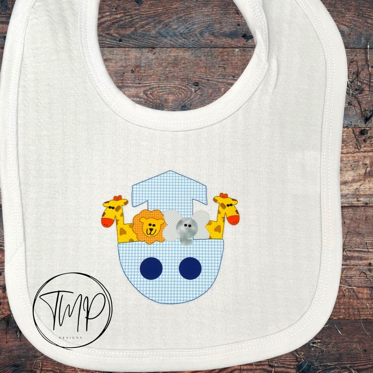 Noah's Ark Baby Blanket Set, Blue Cotton Bib and Burp Pad