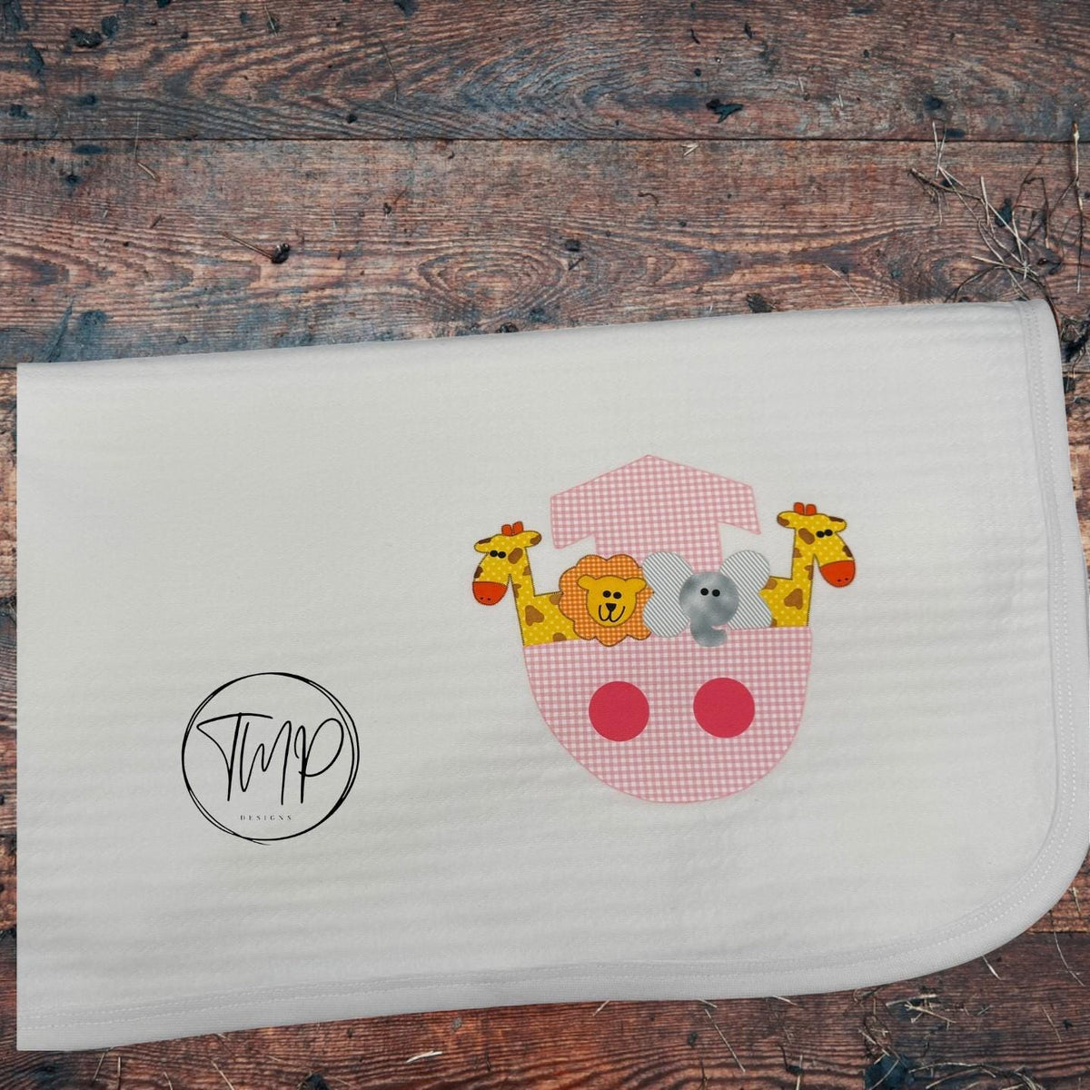 Coming Home Baby Set, Pink Noah's Ark Set, Cotton Blanket, Bib, Burp Pad