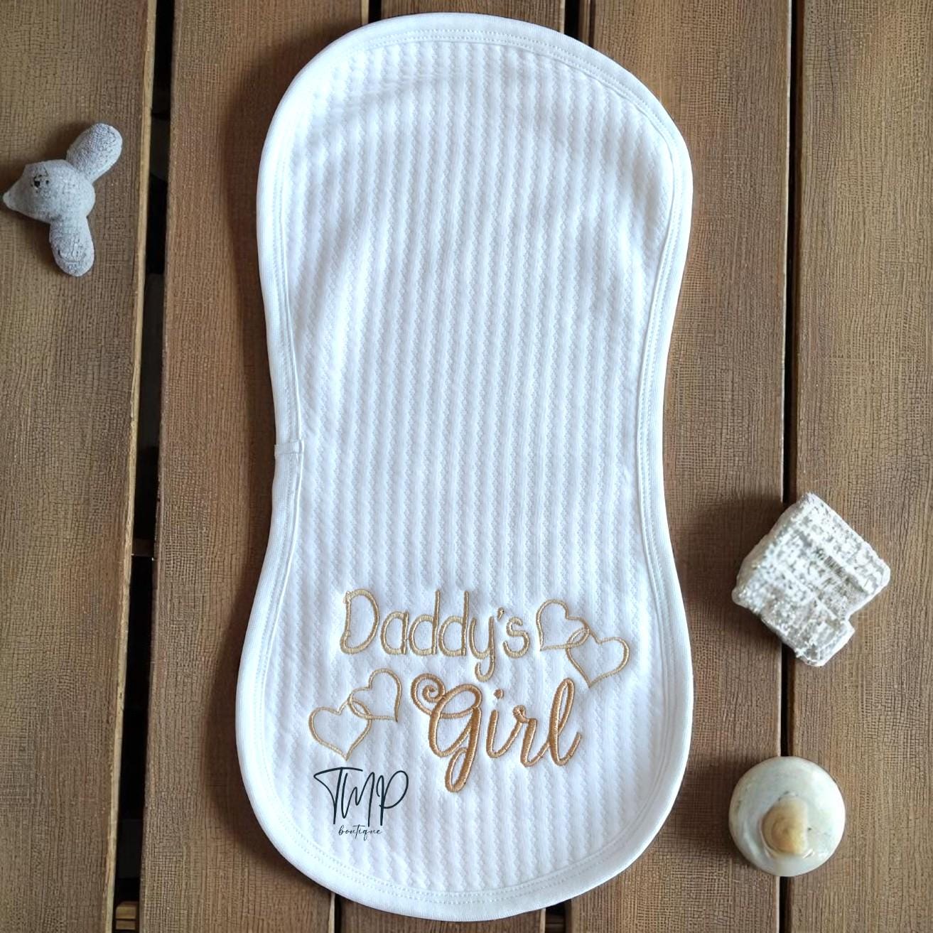 Personalized Embroidered Baby Blanket Set, Daddy's Girl, Cotton Bib and Burp Pad