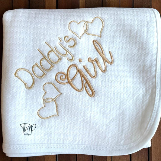 Personalized Embroidered Baby Blanket Set, Daddy's Girl, Cotton Bib and Burp Pad
