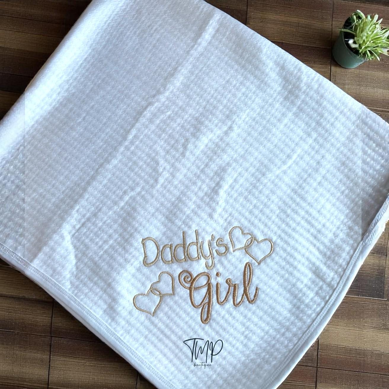 Personalized Embroidered Baby Blanket Set, Daddy's Girl, Cotton Bib and Burp Pad