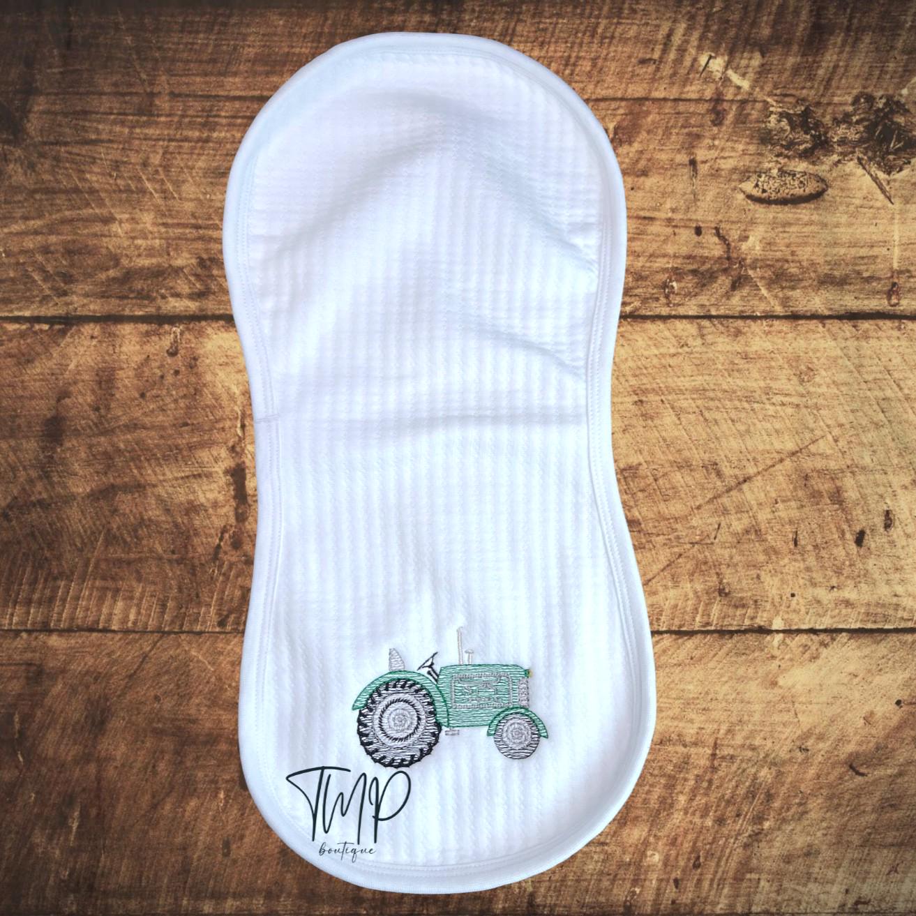 Personalized Tractor Baby Blanket Set: Embroidered Jacquard Cotton