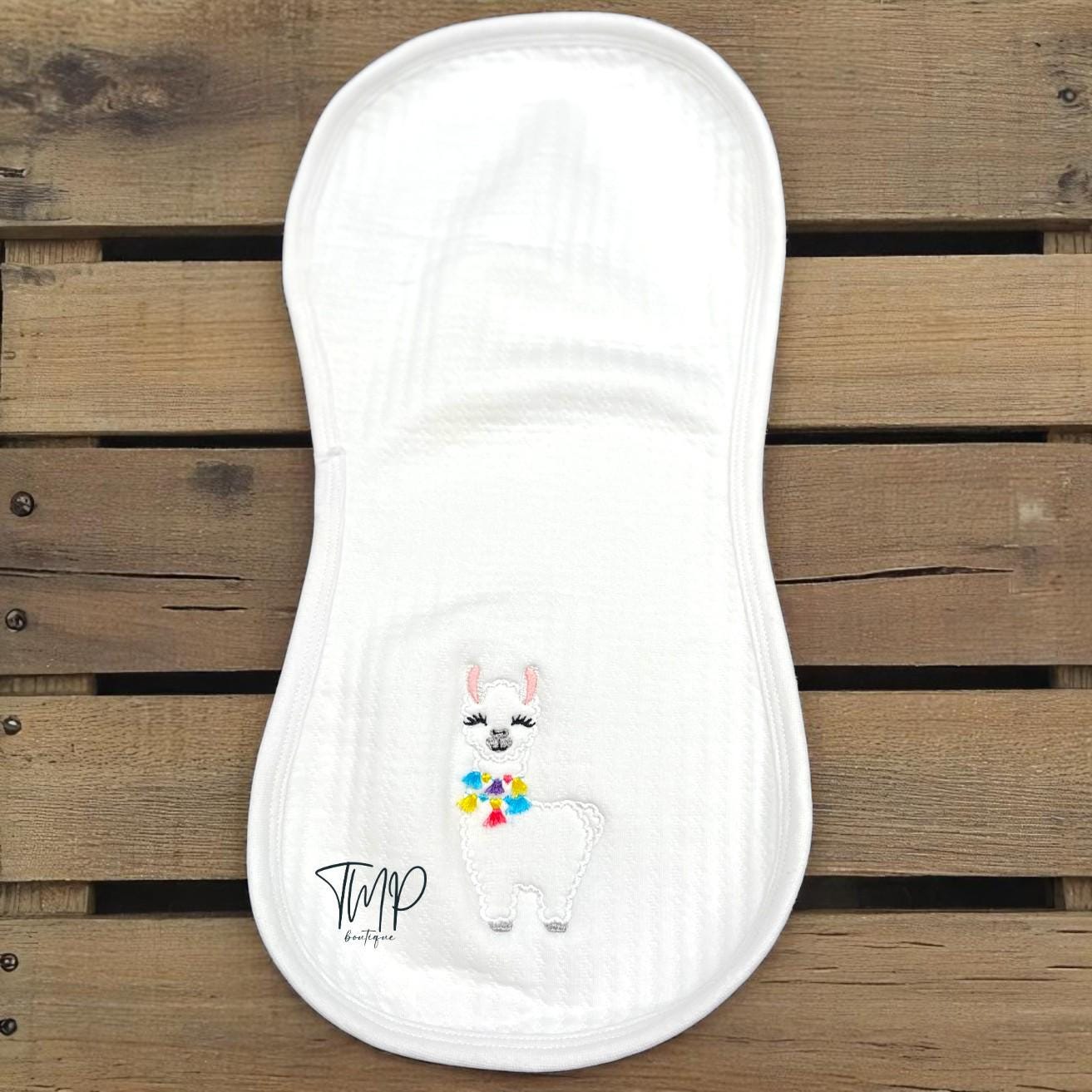 Embroidered Llama Baby Blanket Set, Jacquard Cotton, Personalized Gift