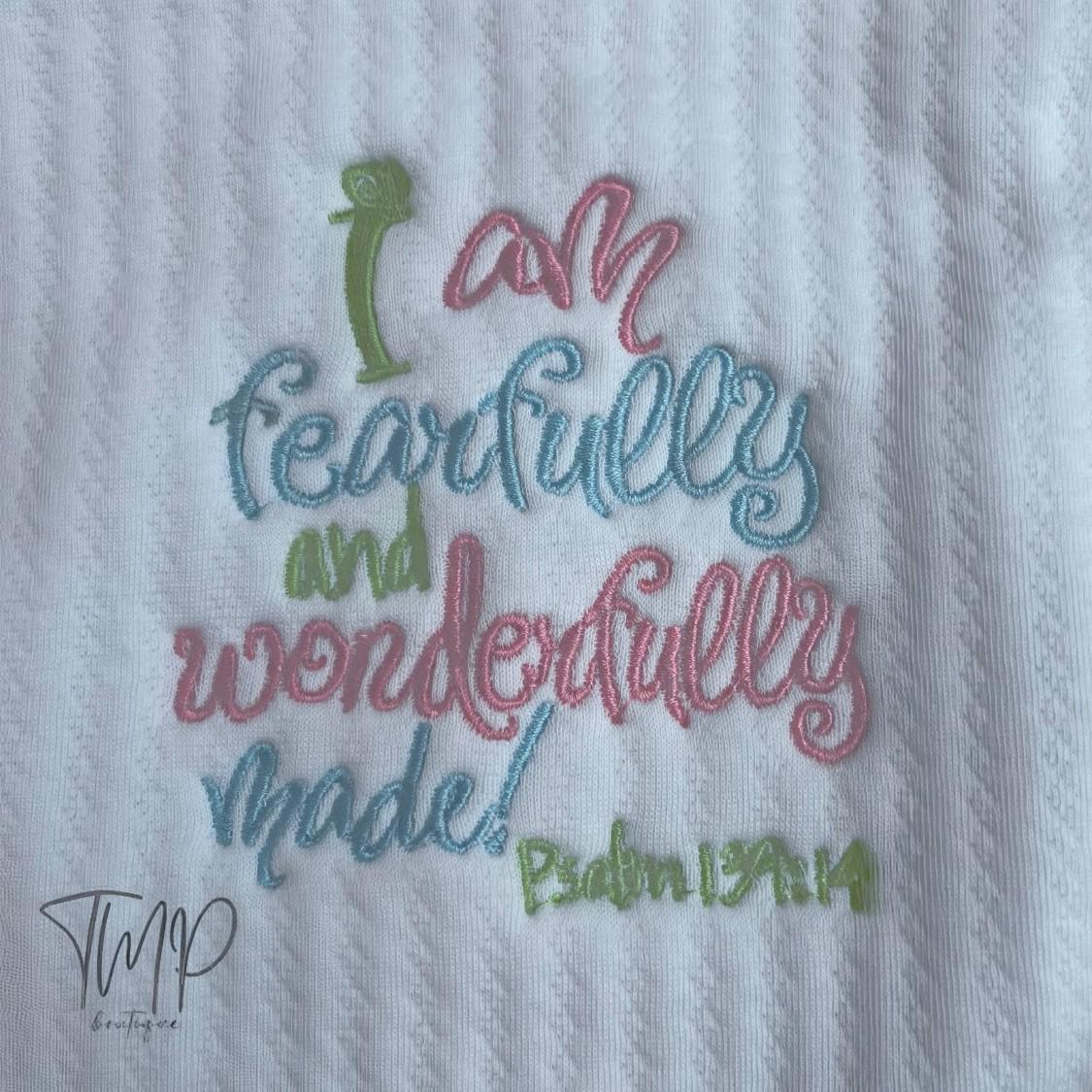 Embroidered Baby Blanket Set, Personalized Bib and Burp Cloth, Psalm 139:14