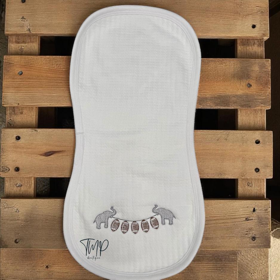 Personalized Elephant Football Baby Set: Blanket, Bib & Burp Pad