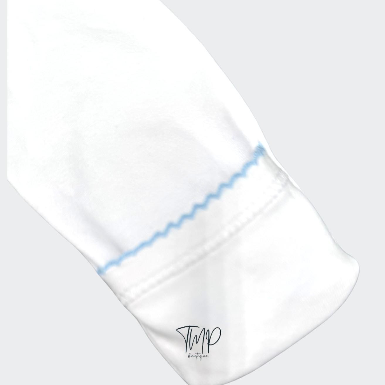 Cowboy Embroidered Baby Footie Set: Pima Cotton, Blue Trim, Personalized