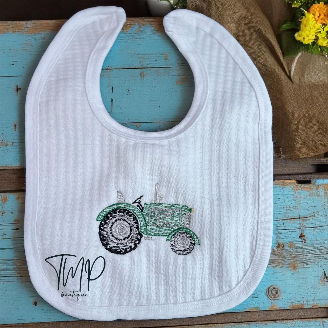 Personalized Tractor Baby Blanket Set: Embroidered Jacquard Cotton