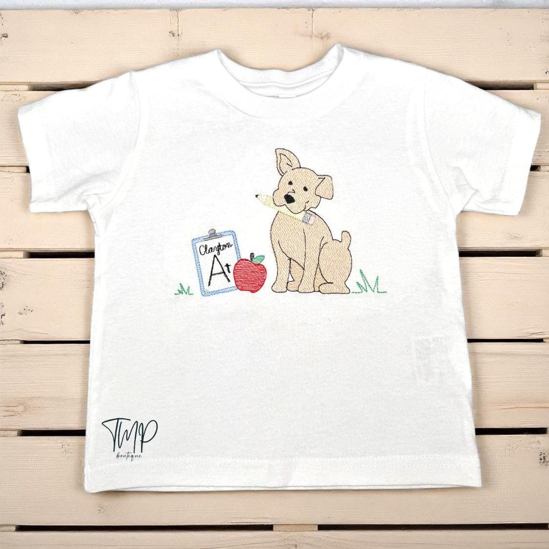 Personalized Back To School Shirt: Embroidered Puppy T-Shirt