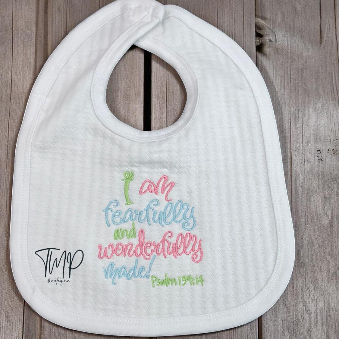 Embroidered Baby Blanket Set, Personalized Bib and Burp Cloth, Psalm 139:14
