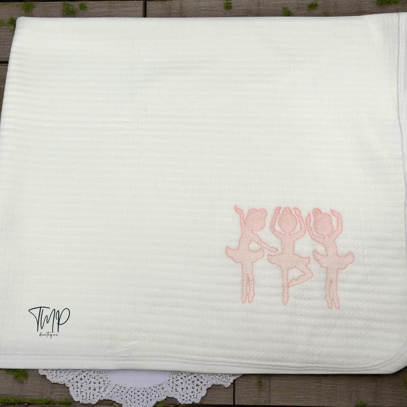 Embroidered Ballerina Baby Set, Cotton Blanket, Bib and Burp Cloth