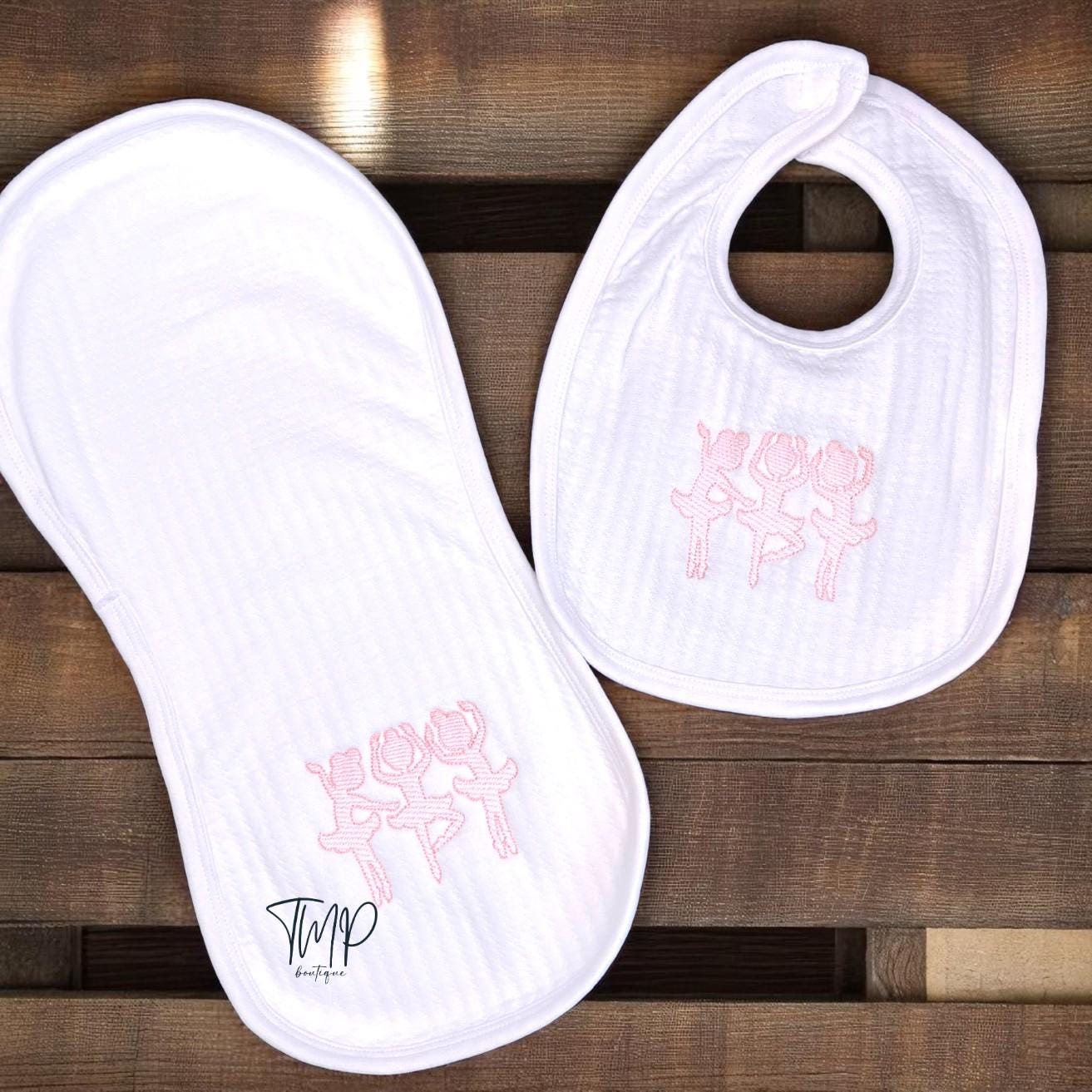 Embroidered Ballerina Baby Set, Cotton Blanket, Bib and Burp Cloth