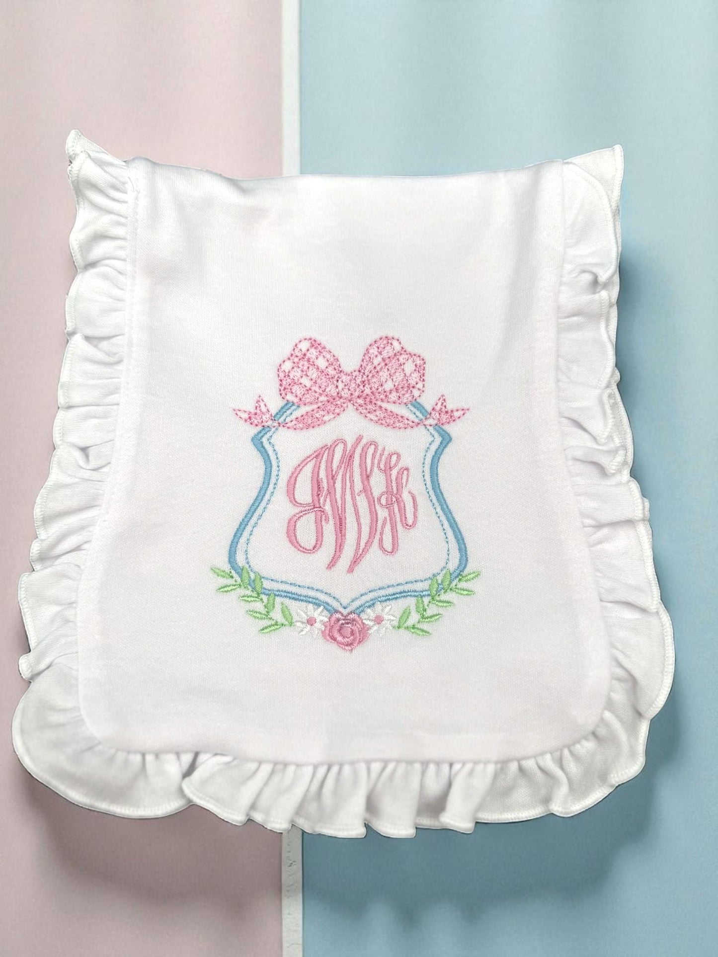 Personalized Newborn Footie: Floral Monogram, White Cotton Knit