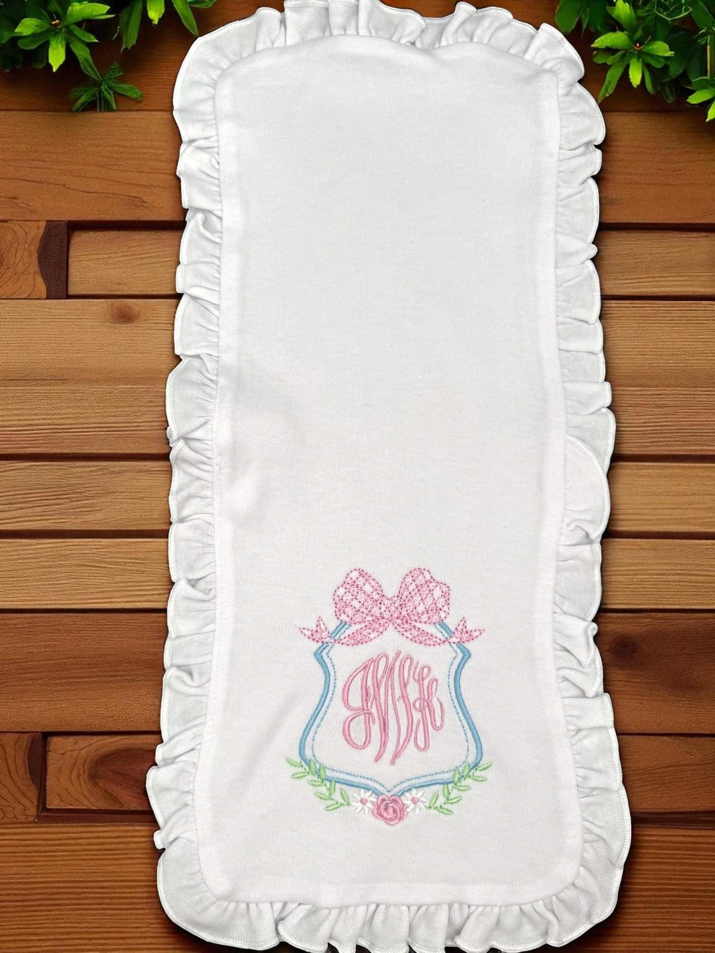 Personalized Newborn Footie: Floral Monogram, White Cotton Knit