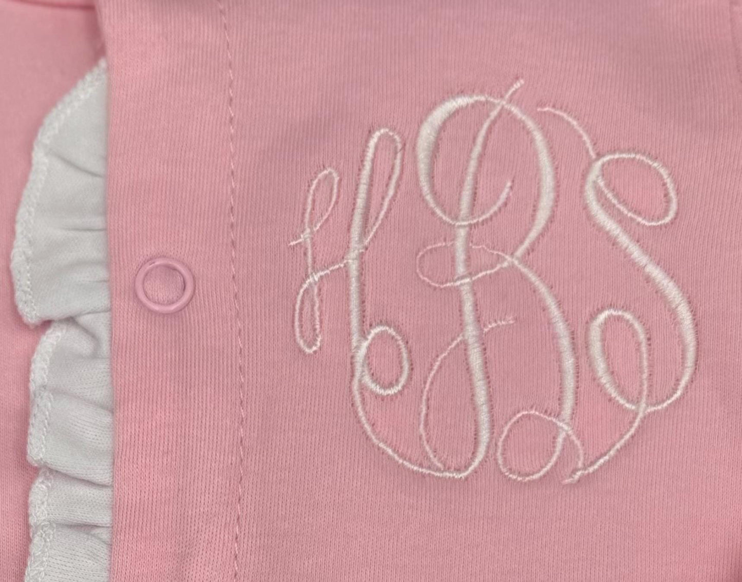 Monogrammed Baby Girl Footie: Pink Ruffle Romper, Newborn Outfit