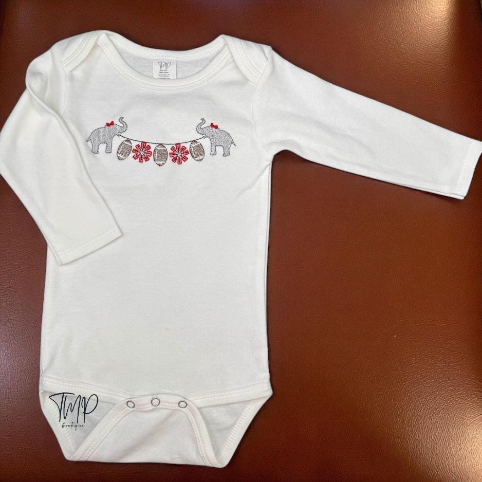 Embroidered Elephant Football Bodysuit: Game Day Outfit, Long Sleeve