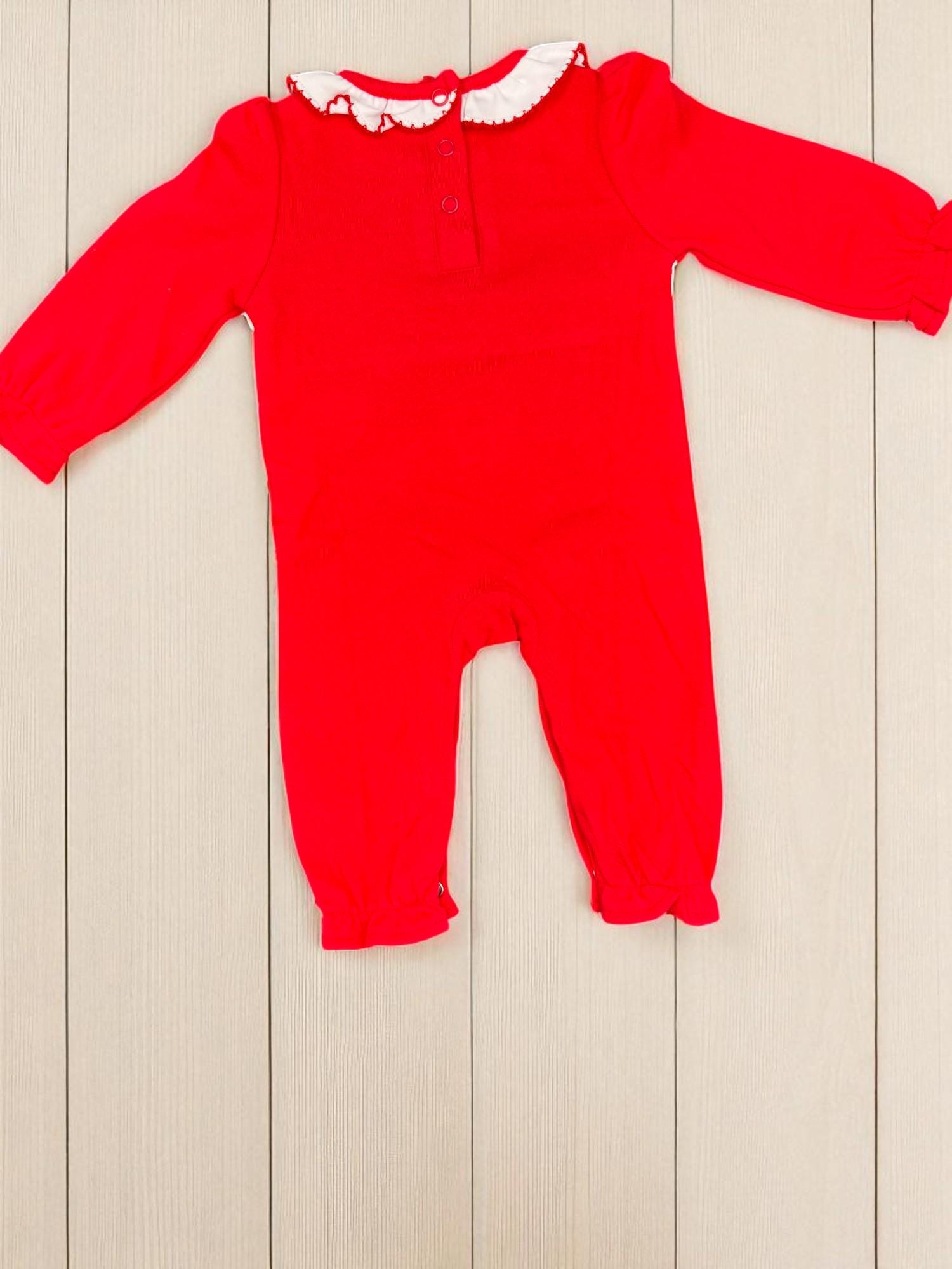 Red Baby Girl Football Romper: Embroidered Elephants, Game Day Outfit