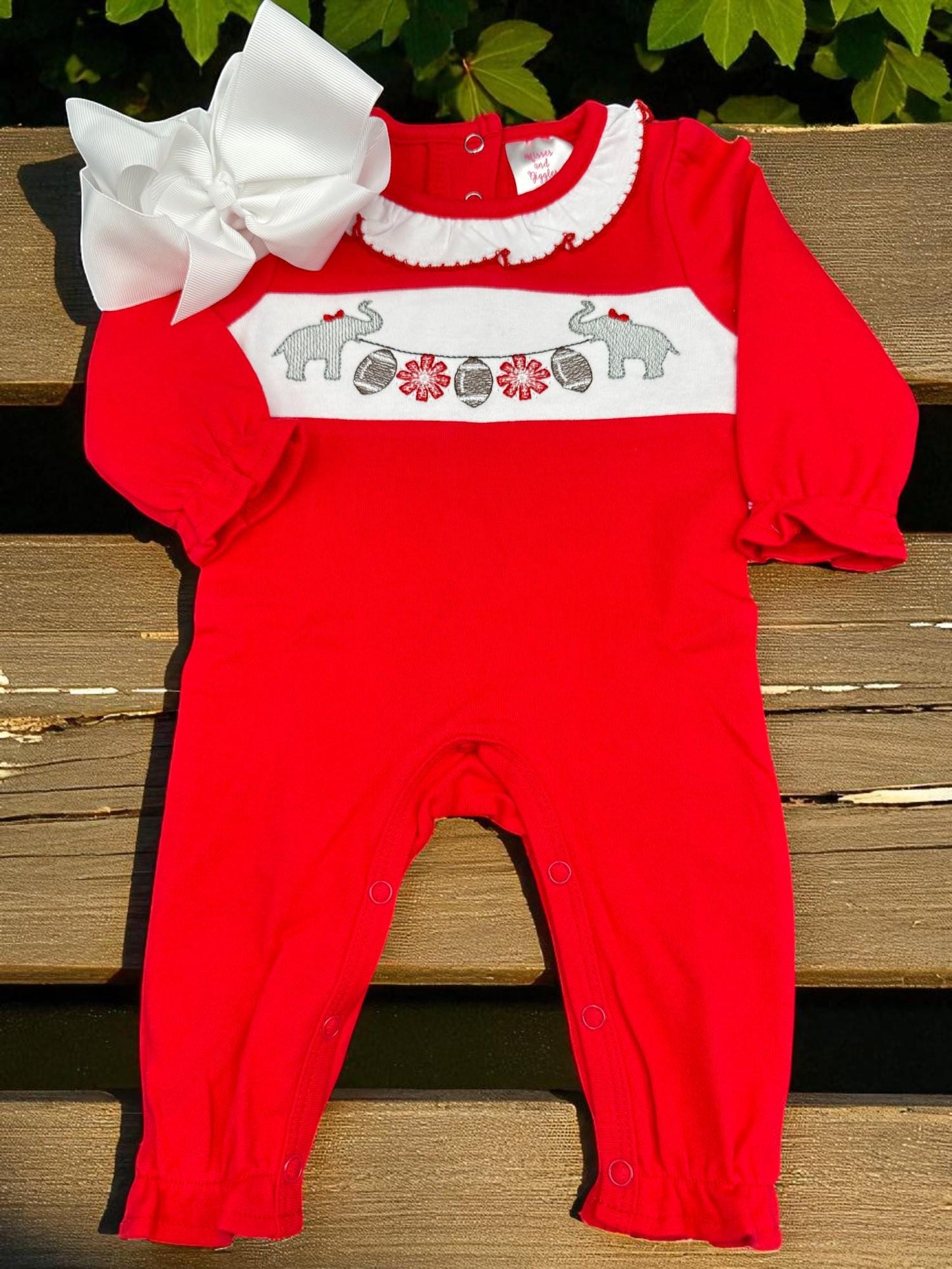 Personalized Elephant Football Baby Set: Crimson & Gray Blanket, Bib, Burp Cloth