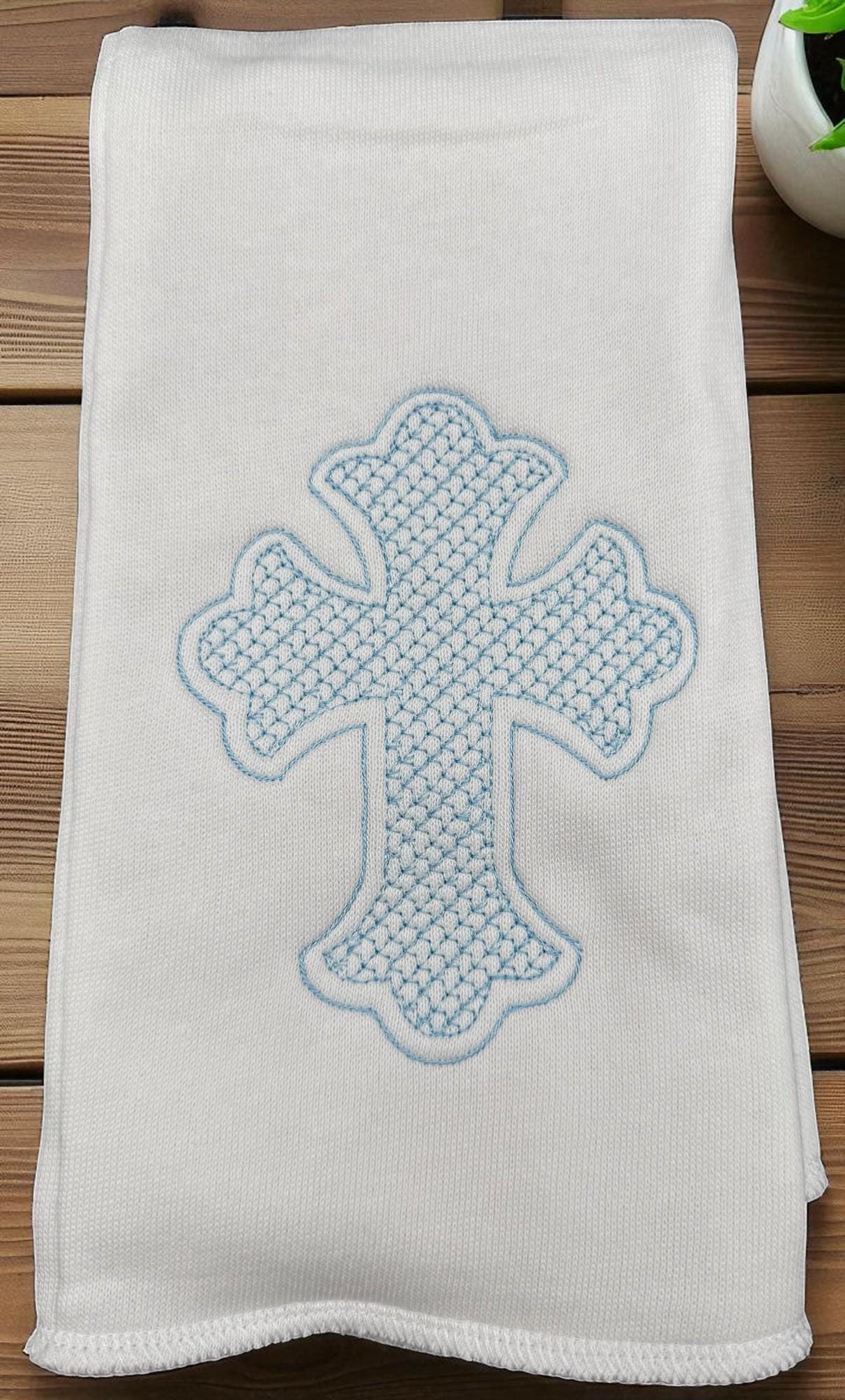 Personalized Christening Burp Cloth: Embroidered Cross, Baptism Gift