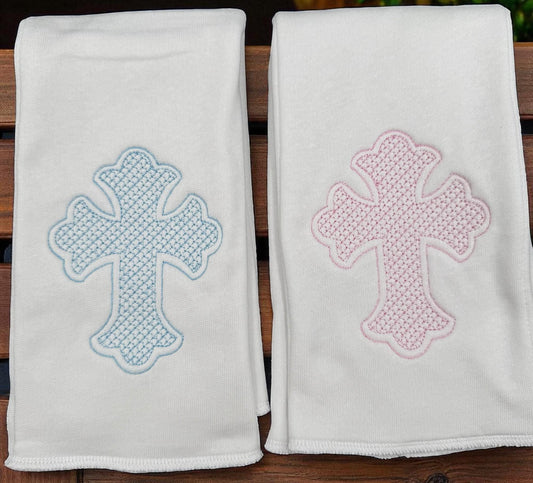 Personalized Christening Burp Cloth: Embroidered Cross, Baptism Gift
