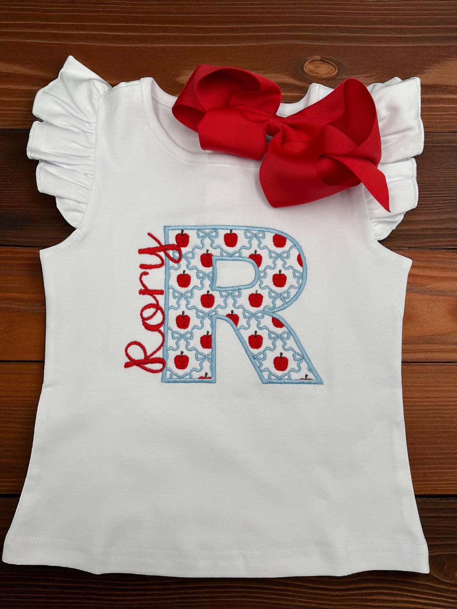 Personalized Apple Monogram Back to School Shirt - Ruffle Sleeve Tee