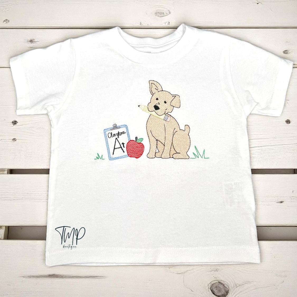 Personalized Back To School Shirt: Embroidered Puppy T-Shirt