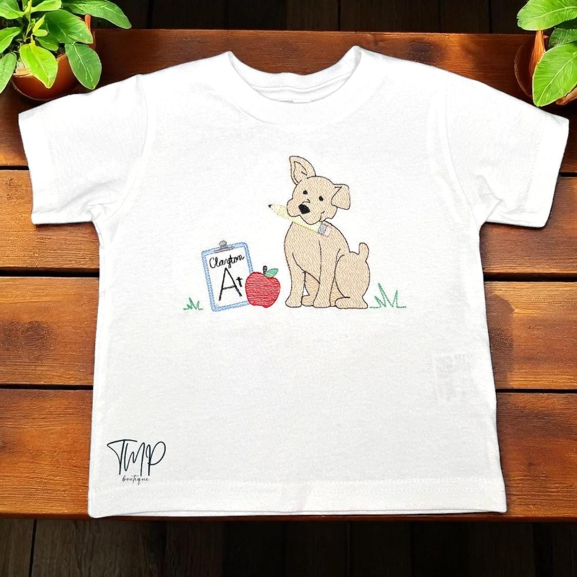 Personalized Back To School Shirt: Embroidered Puppy T-Shirt