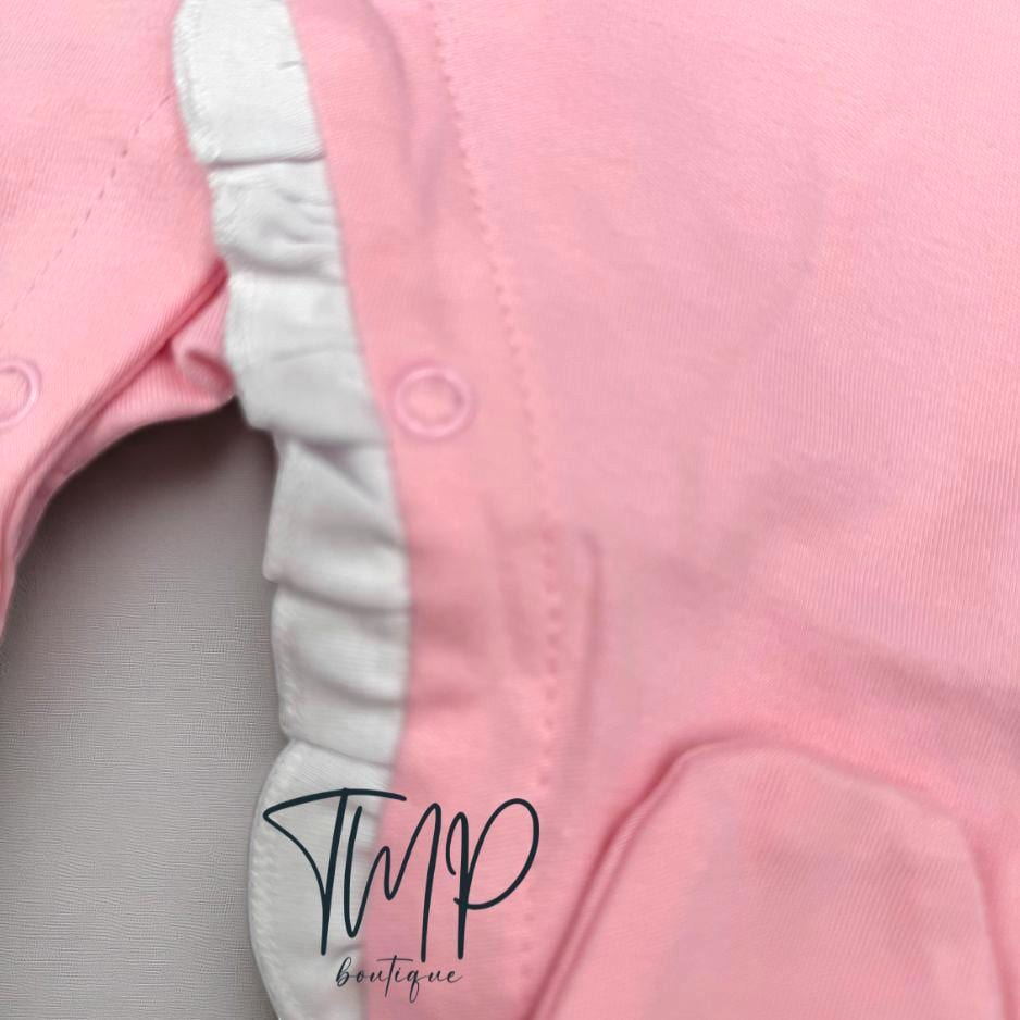 Monogrammed Baby Girl Footie, Pink Ruffle Newborn Outfit