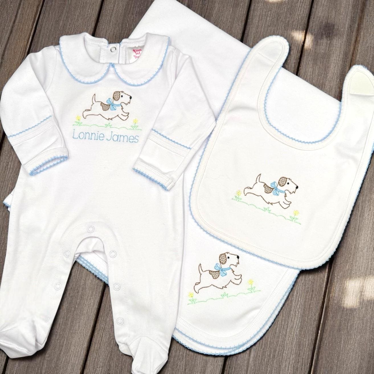 Embroidered Puppy Coming Home Outfit: Monogrammed Pima Cotton Footie