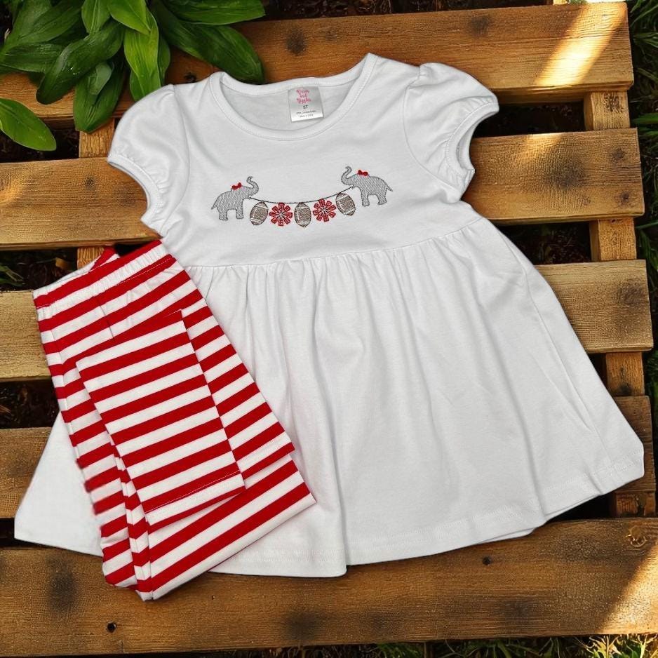 Crimson Elephant Football Tunic Dress: Girls' Game Day Outfit