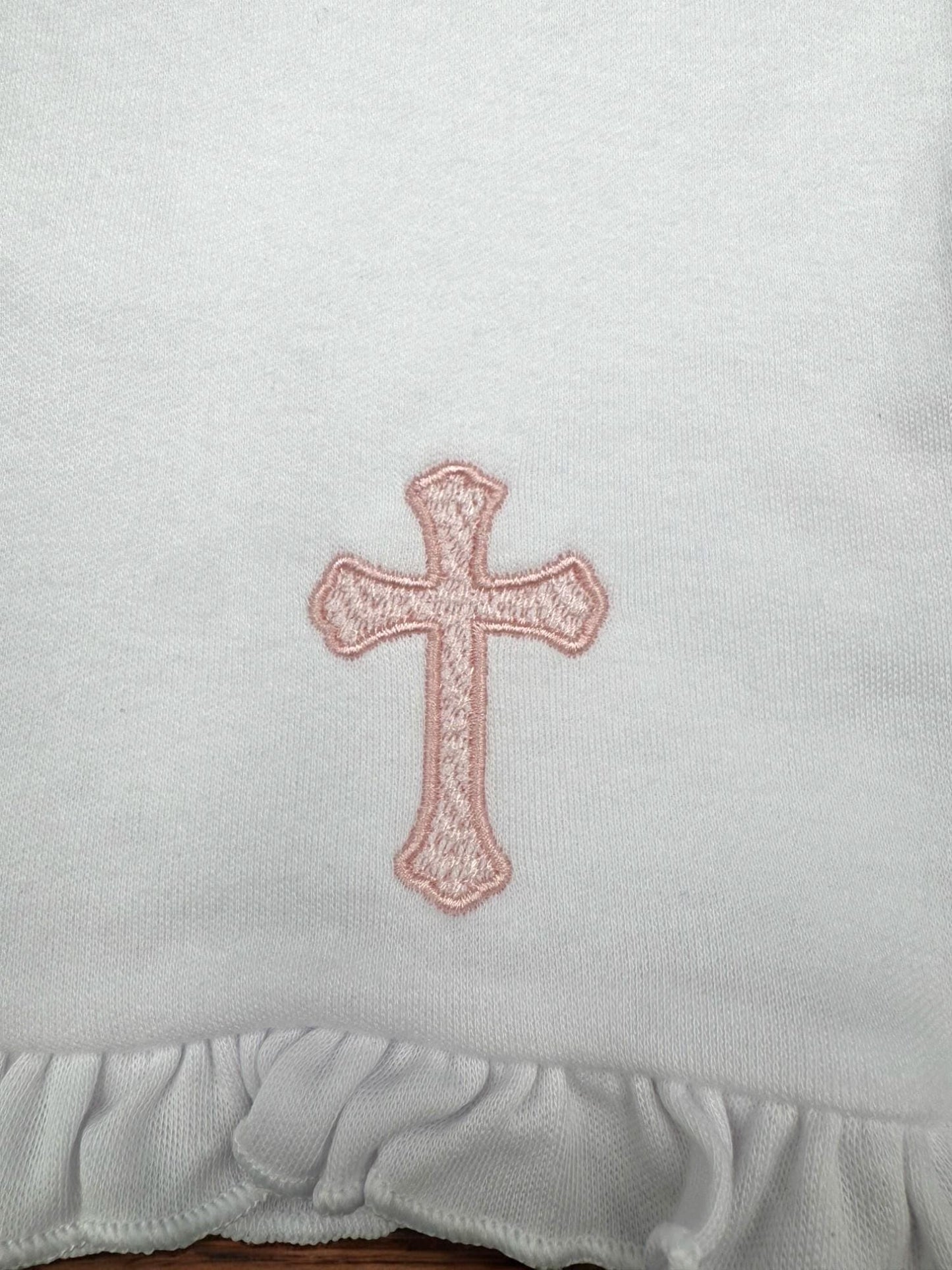 Embroidered Baby Girl Christening Gown Set: Ruffle Gown, Bib, Burp Cloth & Headband