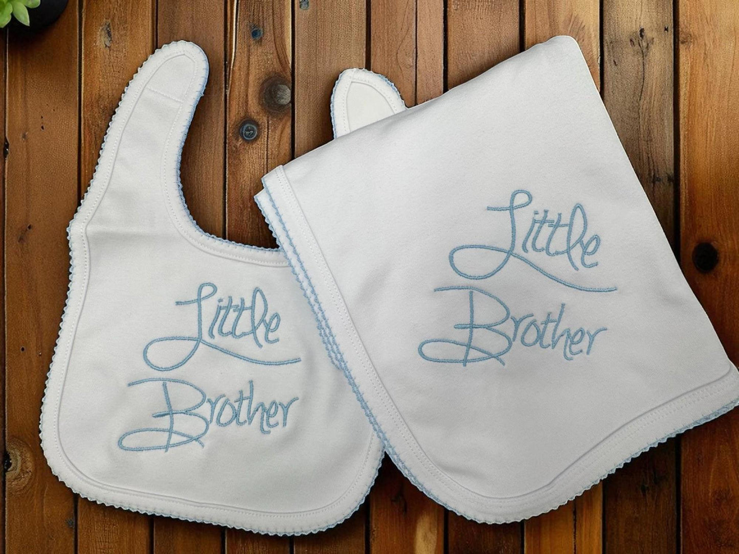 Newborn Boy, Little Brother Baby Boy Romper | White Footie with Blue Embroidery | Peter Pan Collar Coming Home Outfit | Newborn Gift Boy