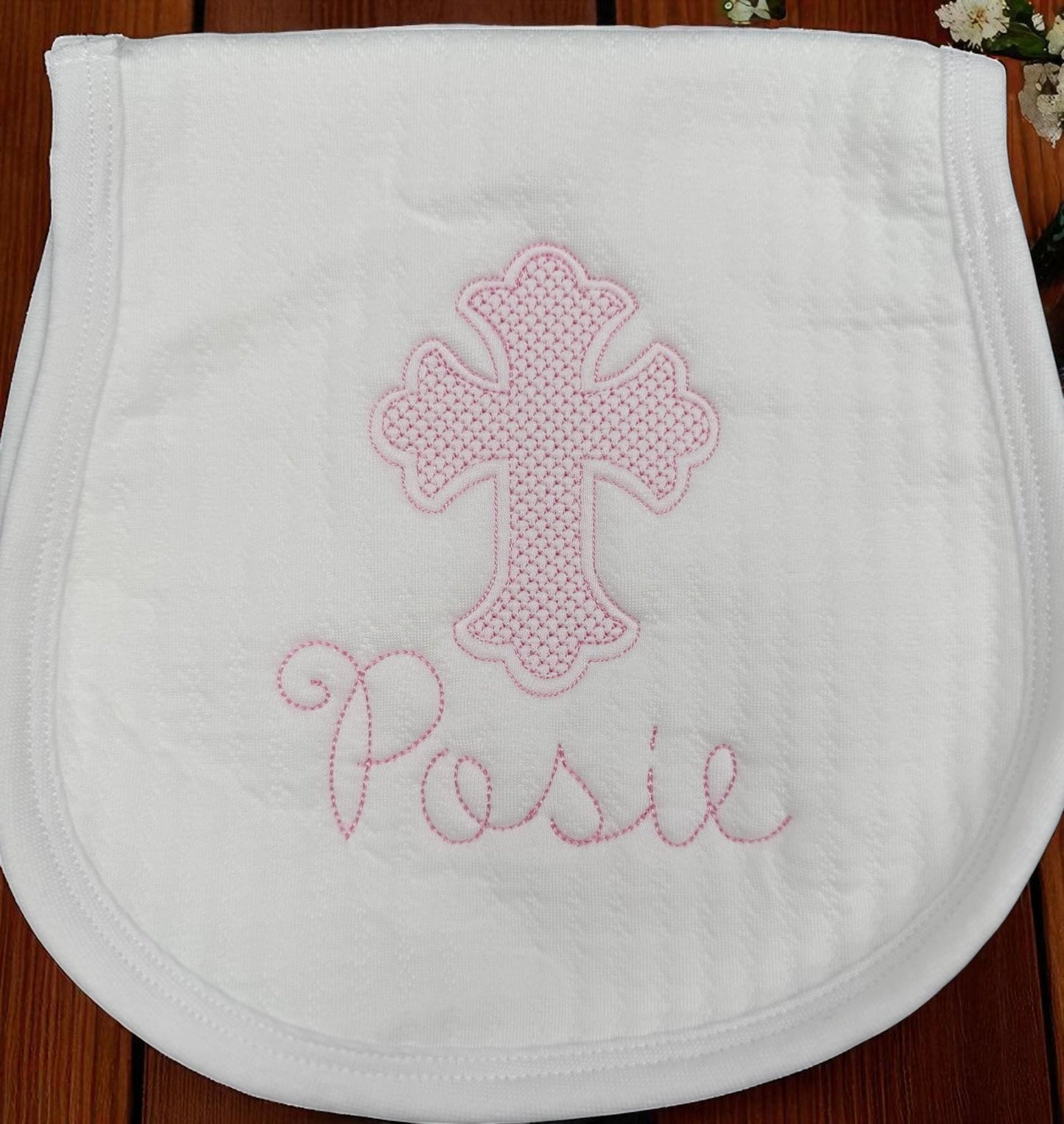 Embroidered Baby Blanket Set, Pink Cross, Christening Gift